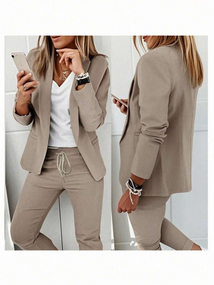 Ženski Tanak Blejzer i Elastične Pantalone Set Elegantno