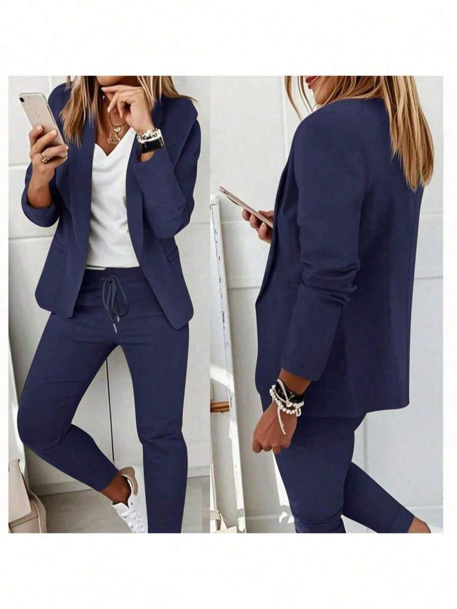 Ženski Tanak Blejzer i Elastične Pantalone Set Elegantno