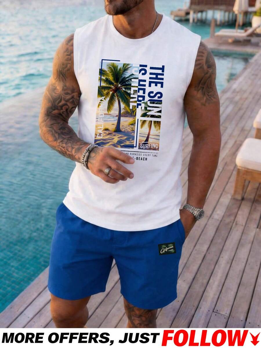 Muški set sa uskim majlicom  i šorts standardne veličine, letnji set za plažu