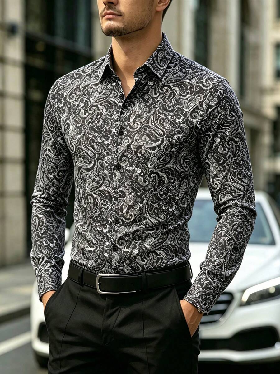 Muška formalna košulja sa paisley printom, slim fit, dugih rukava