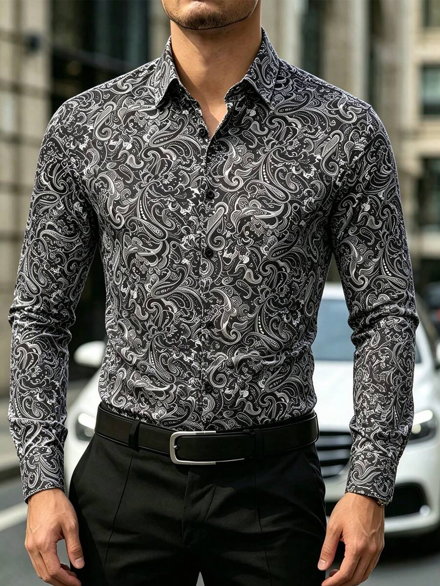 Muška formalna košulja sa paisley printom, slim fit, dugih rukava