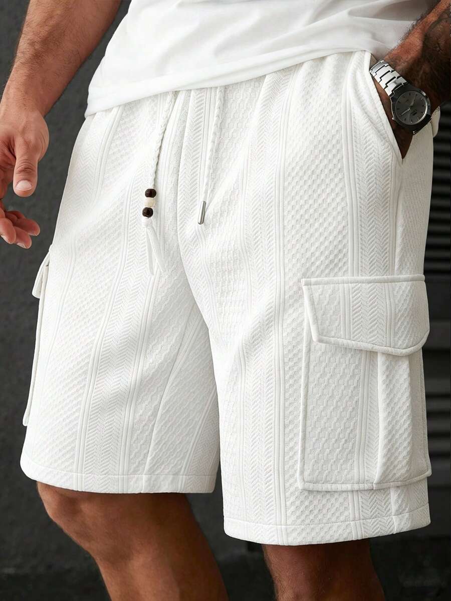 Muške letnje ležerne kratke pantalone sa teksturiranim materijalom i pertlom u struku