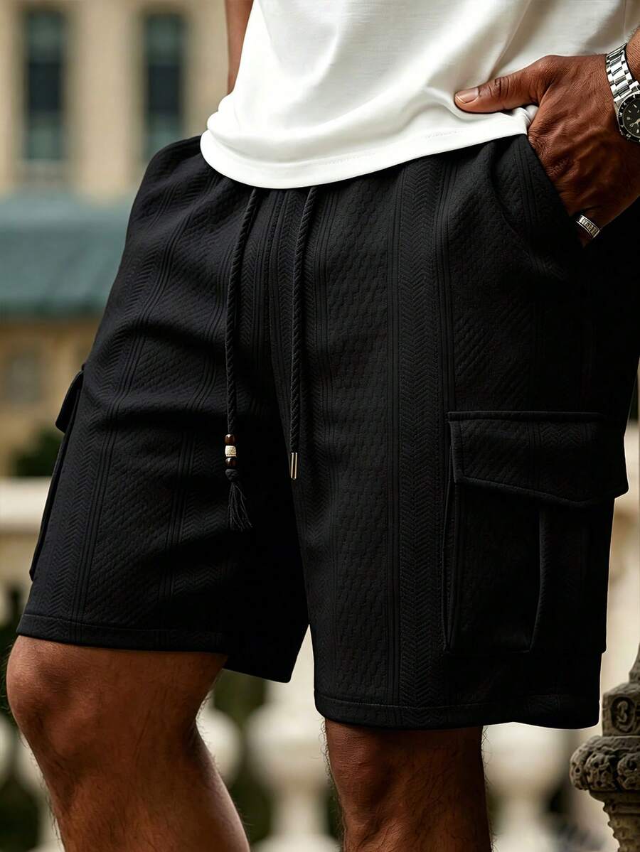 Muške letnje ležerne kratke pantalone sa teksturiranim materijalom i pertlom u struku