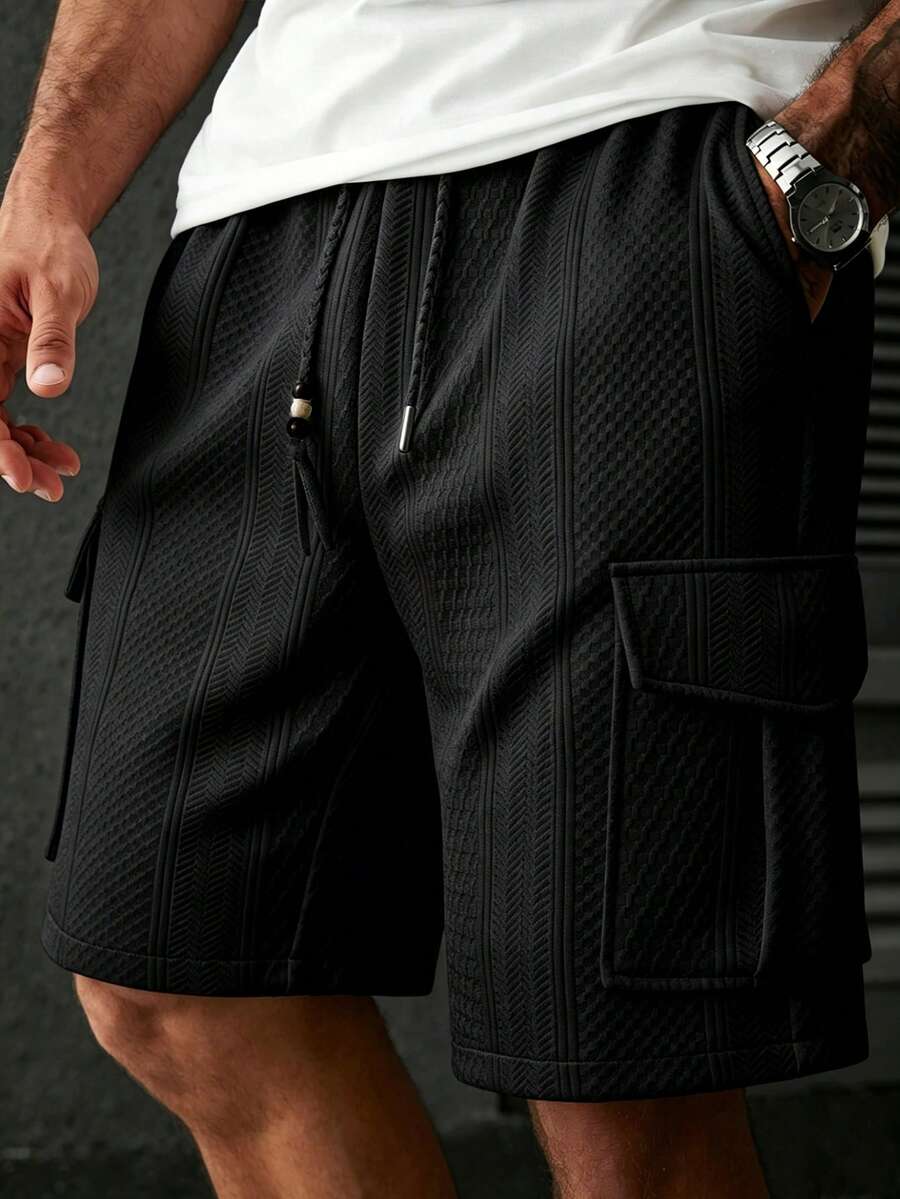 Muške letnje ležerne kratke pantalone sa teksturiranim materijalom i pertlom u struku