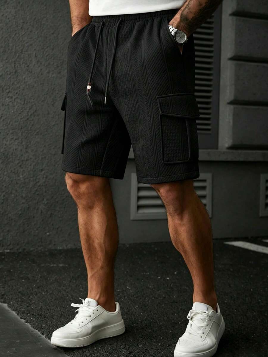 Muške letnje ležerne kratke pantalone sa teksturiranim materijalom i pertlom u struku