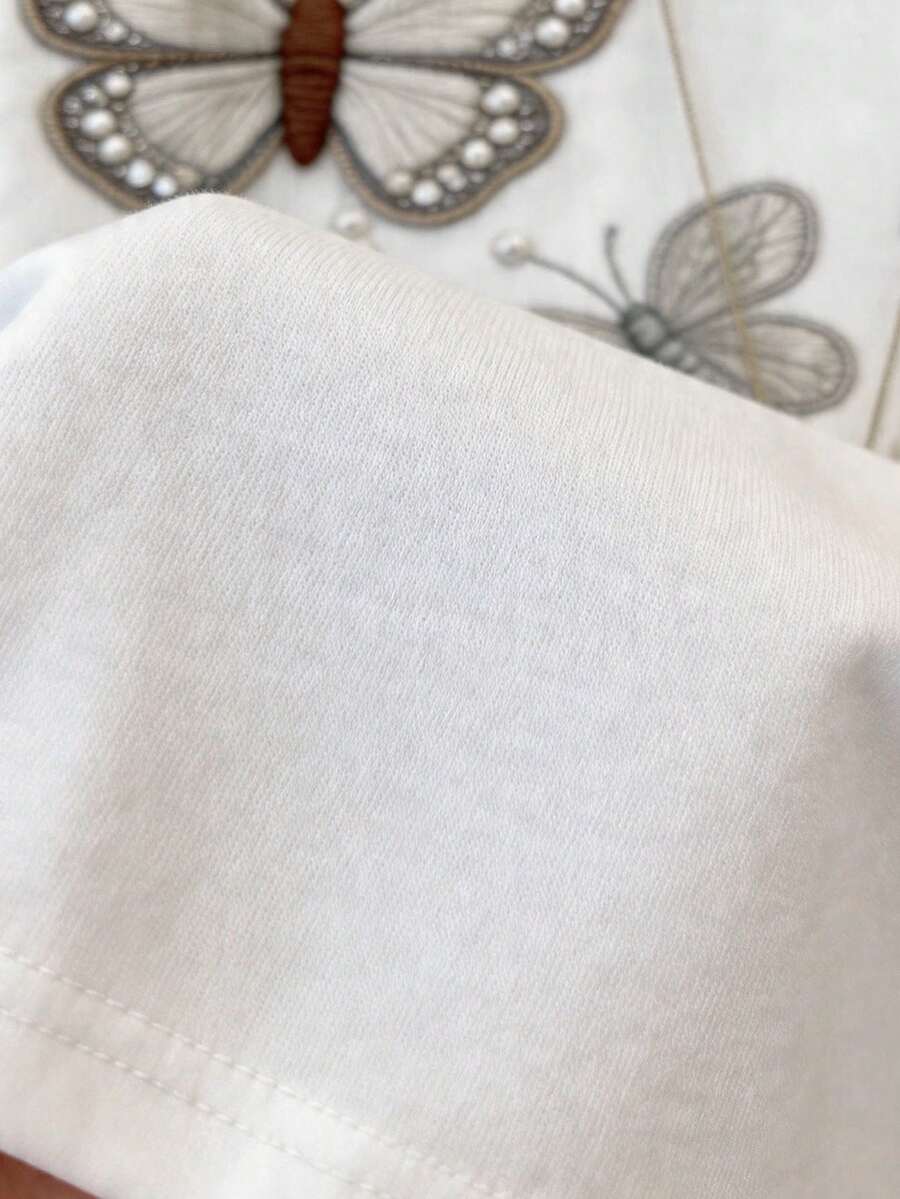 Bela i Srebrna Elegantna Letnja Bela Majica sa Kratkim Rukavima