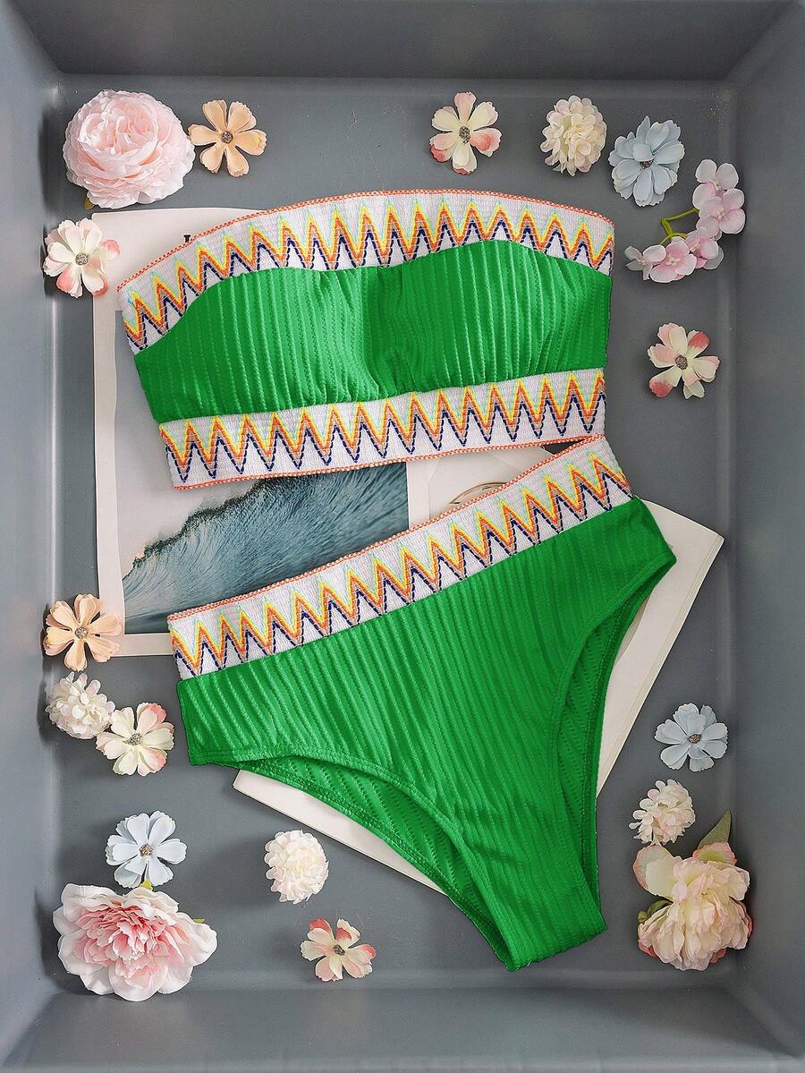 Ženski Patchwork Bandeau Bikini Set
