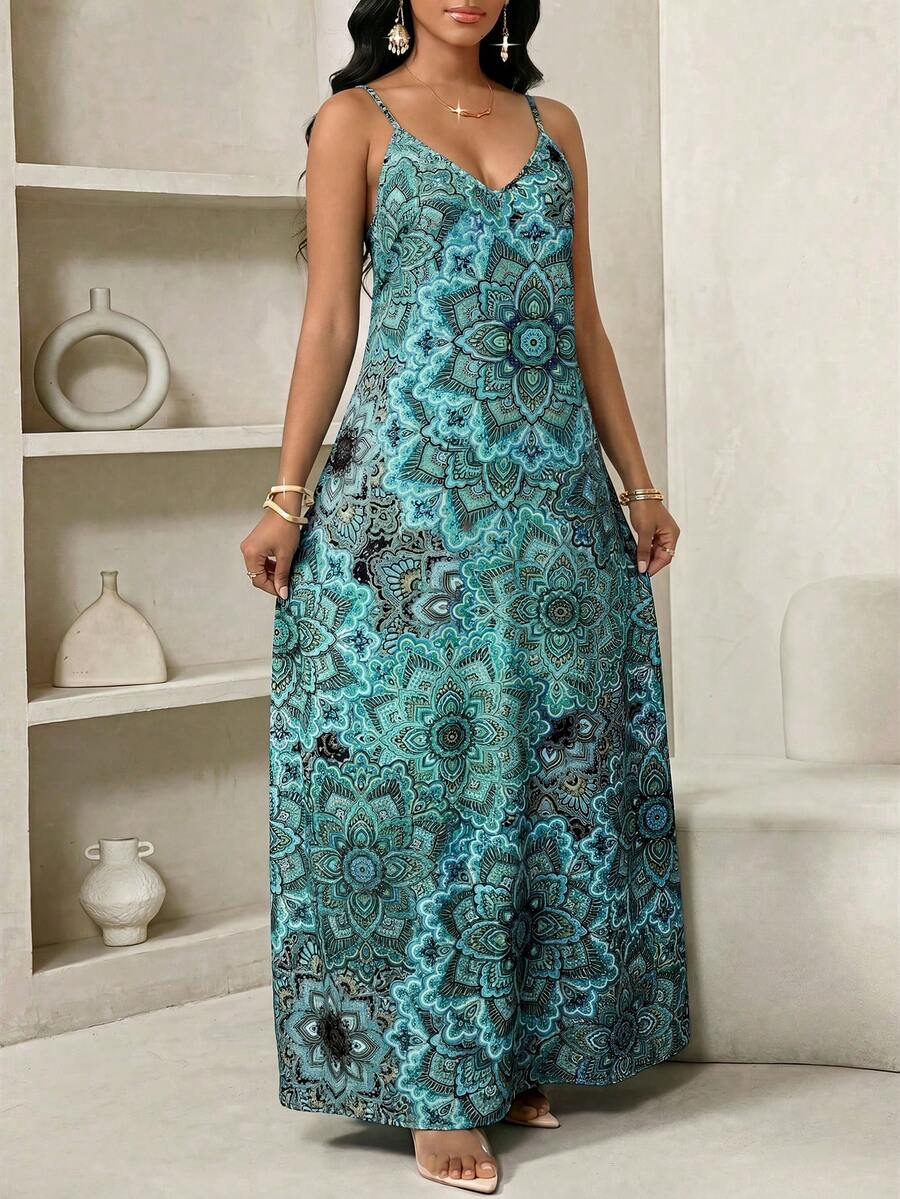 Lady Haljina sa tankim kaiš-bretelama i printom sa šljokicama, plus size