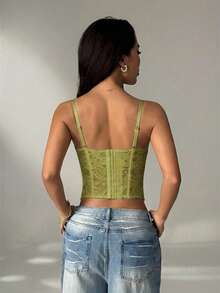 SHEIN PETITE Olive Green Lace Sheer Camisole Top , 70's Summer Party Disco Club Night, Cute Bralette, Strapless Corset Top, Summer Top For Women