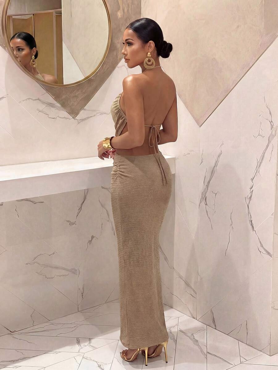 Ženski Set  - Halter Dekolte Ruffles Top & Maxi Suknja
