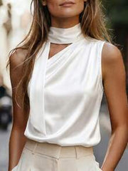 SHEIN Franclia Elegant White Summer Satin Halter Neck Sleeveless Glossy Top For Women
