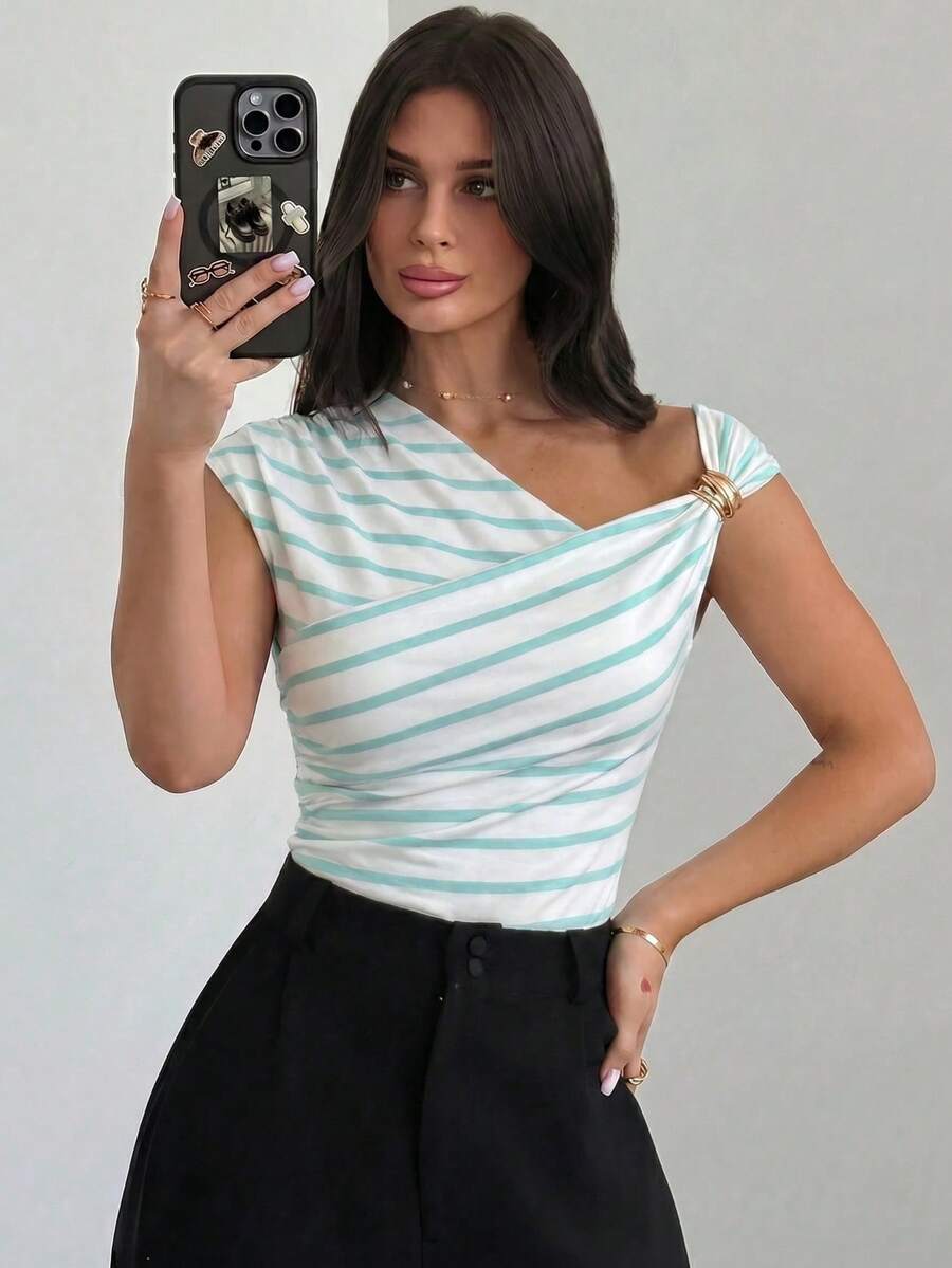 Asimetrična Uska Bela Majica, Elegantna