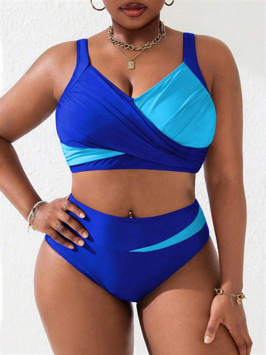 Ženski tankini set za plivanje plus size, 2 dela
