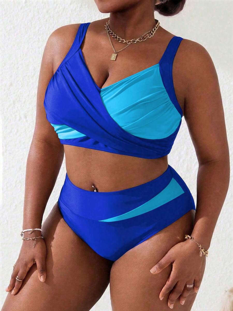Ženski tankini set za plivanje plus size, 2 dela