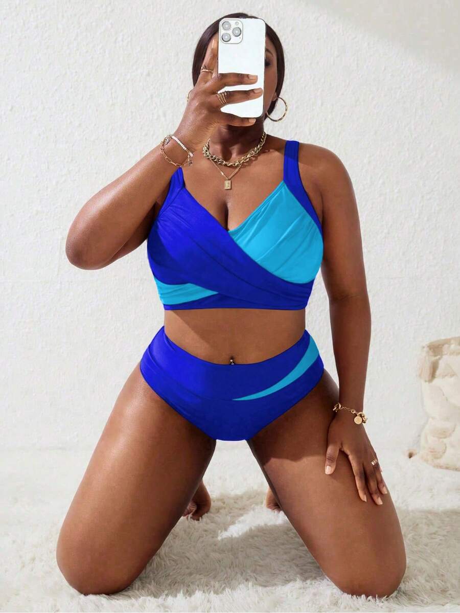 Ženski tankini set za plivanje plus size, 2 dela