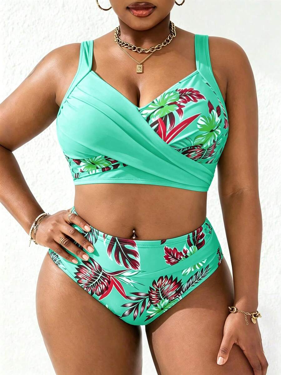 Ženski tankini set za plivanje plus size, 2 dela
