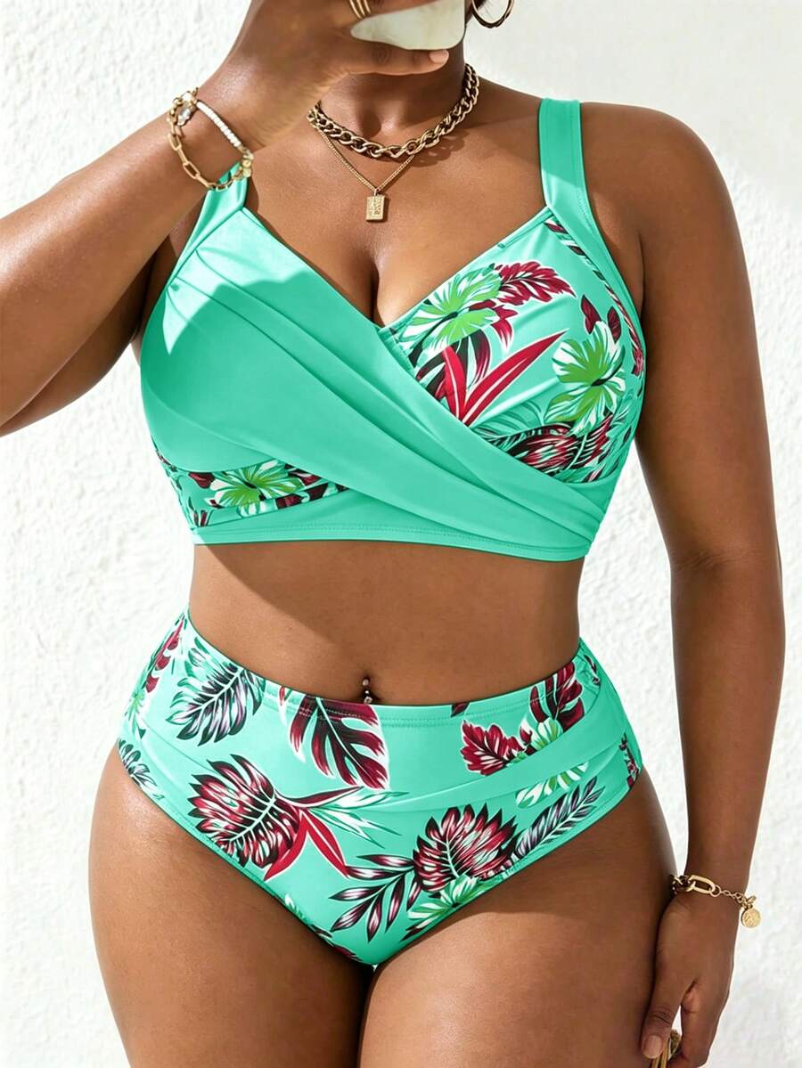 Ženski tankini set za plivanje plus size, 2 dela