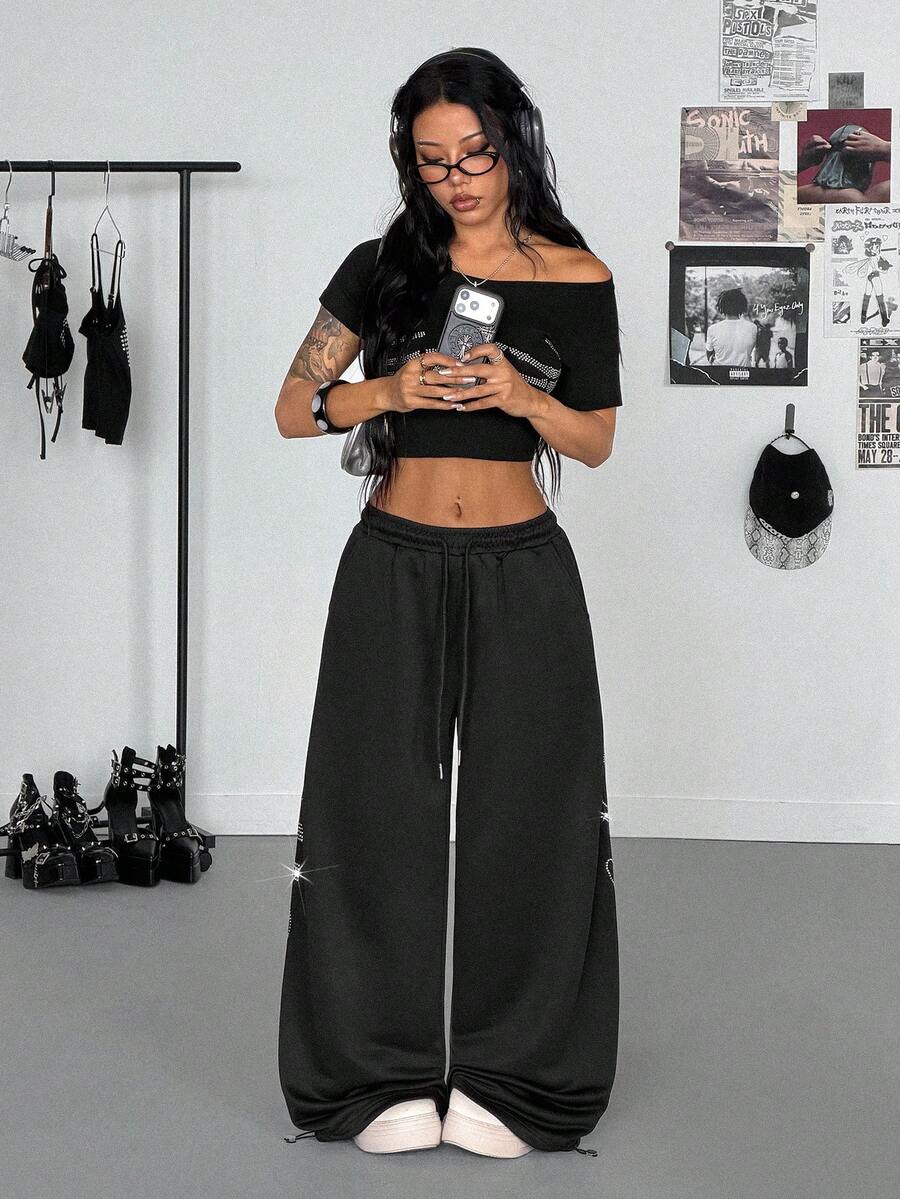 Ženske široke trenerke za jesen u stilu 2000-ih, američki high street hip hop