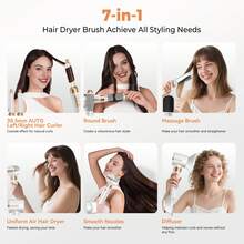 UKLISS 7-In-1 Auto Curling Hot Air Styler, 110K RPM High-Speed Brushless Motor Blow Dryer Brush, Professional Salon Straightener & Curler, Multi-Detachable Heads Negative Ion Styling Tool, Portable Travel Hot Air Styling Gift Set For All Hair Types