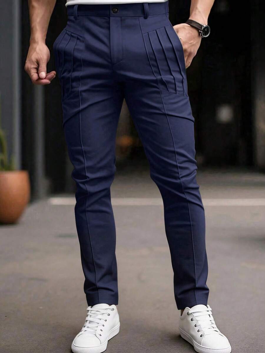 Muške ležerne pantalone za odelo jednobojne sa džepovima, formalne