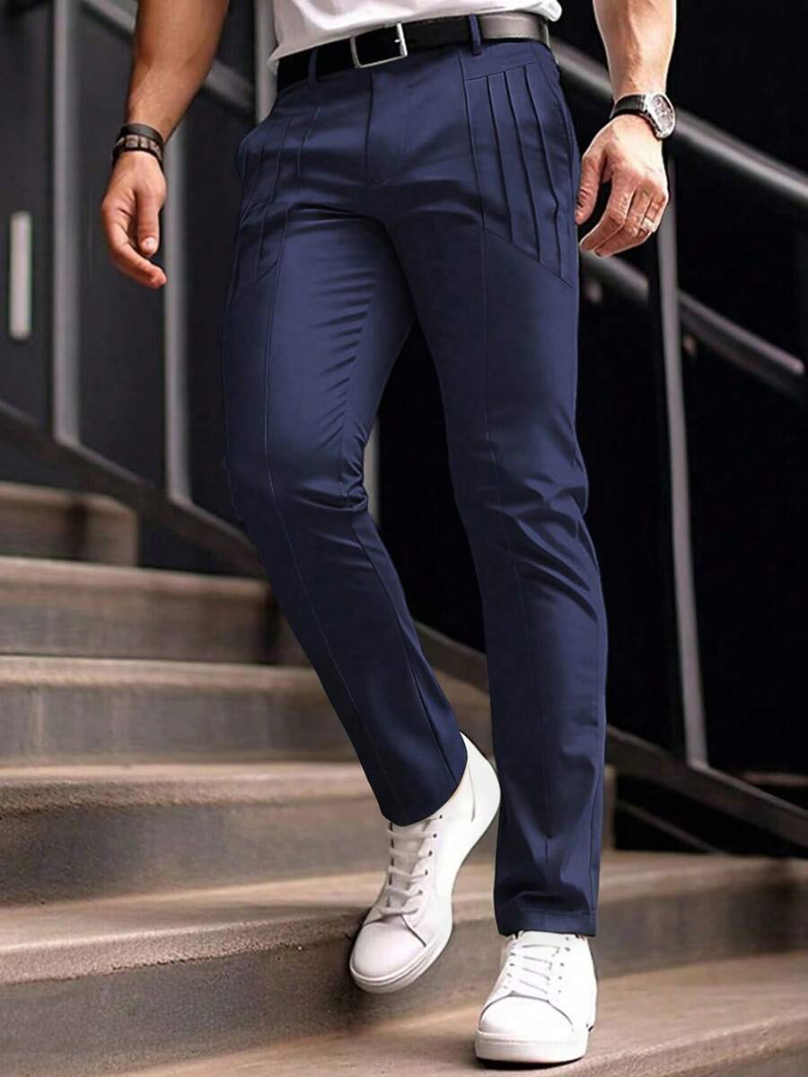 Muške ležerne pantalone za odelo jednobojne sa džepovima, formalne