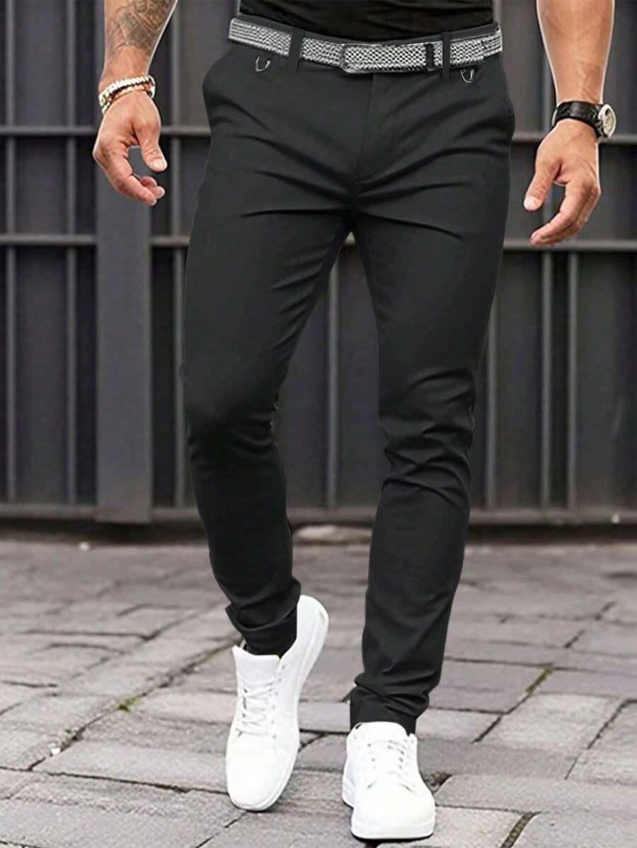 Muške formalne pantalone jednobojne sa kosim džepovima, bez kaiša