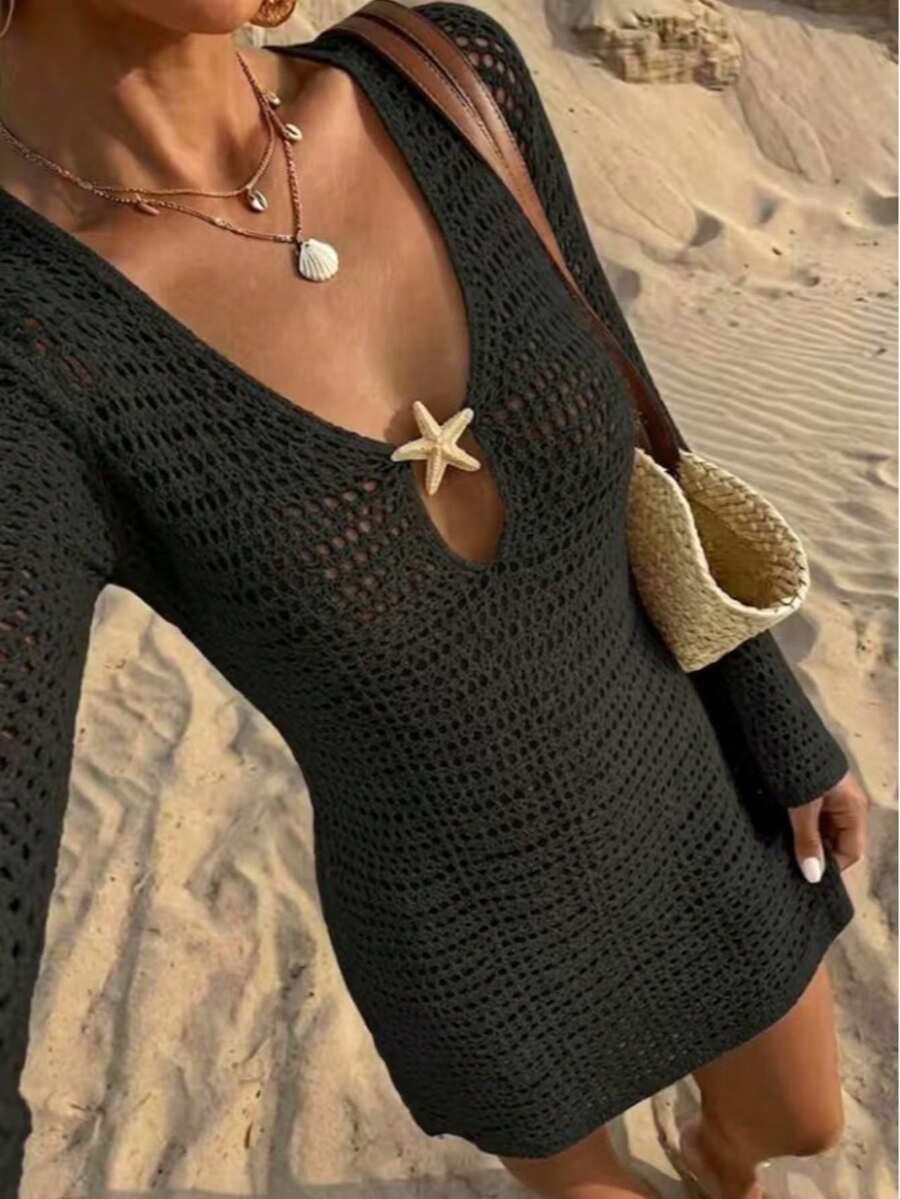 Ženska Casual Elegantna Pletena Bela Majica, Pogodna za  Plažu