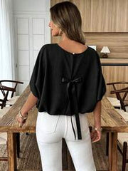 Elouméa Standard Size Women's Spring/Summer Casual Loose Shirt With Bowknot Back
