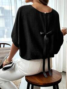 Elouméa Standard Size Women's Spring/Summer Casual Loose Shirt With Bowknot Back