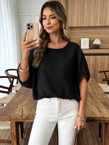 Elouméa Standard Size Women's Spring/Summer Casual Loose Shirt With Bowknot Back