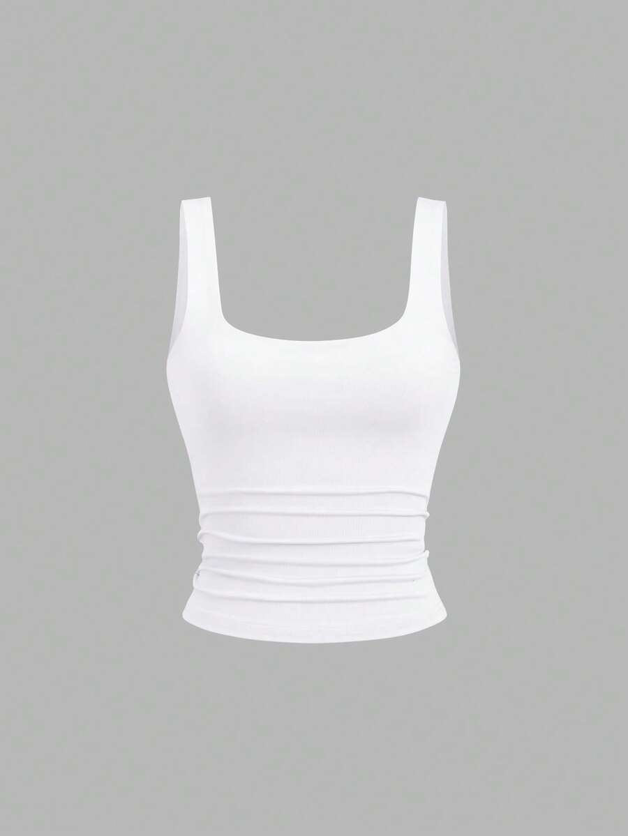 Sweetra Ženska Letnja Majica – Kvadratni Izrez, Nabran Slim Fit Casual Top