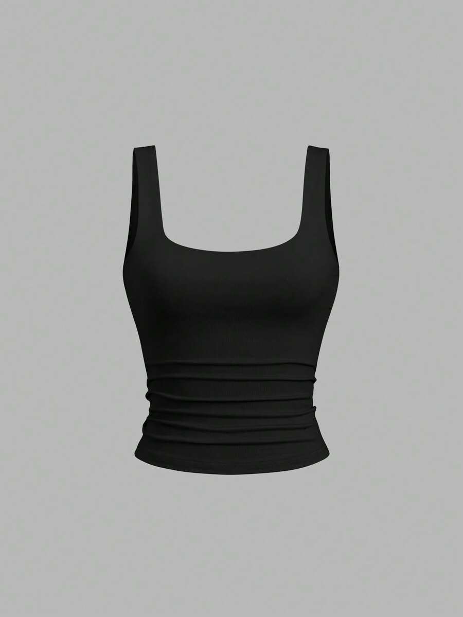 Sweetra Ženska Letnja Majica – Kvadratni Izrez, Nabran Slim Fit Casual Top
