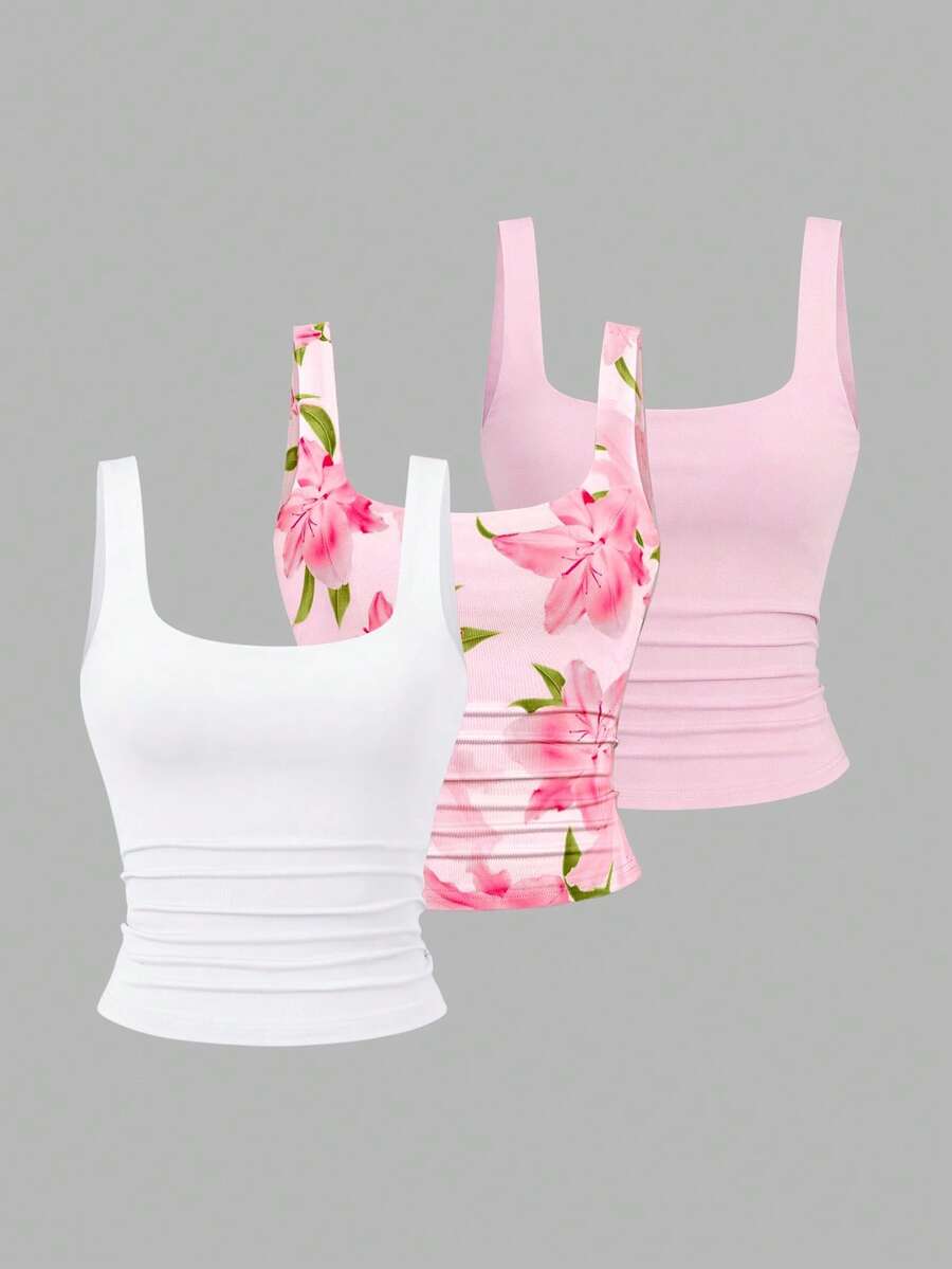 Sweetra Ženska Letnja Majica – Kvadratni Izrez, Nabran Slim Fit Casual Top