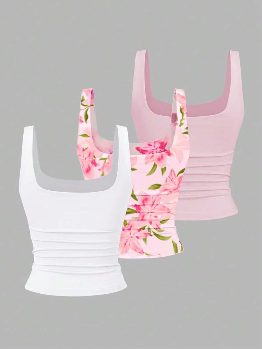Sweetra Ženska Letnja Majica – Kvadratni Izrez, Nabran Slim Fit Casual Top