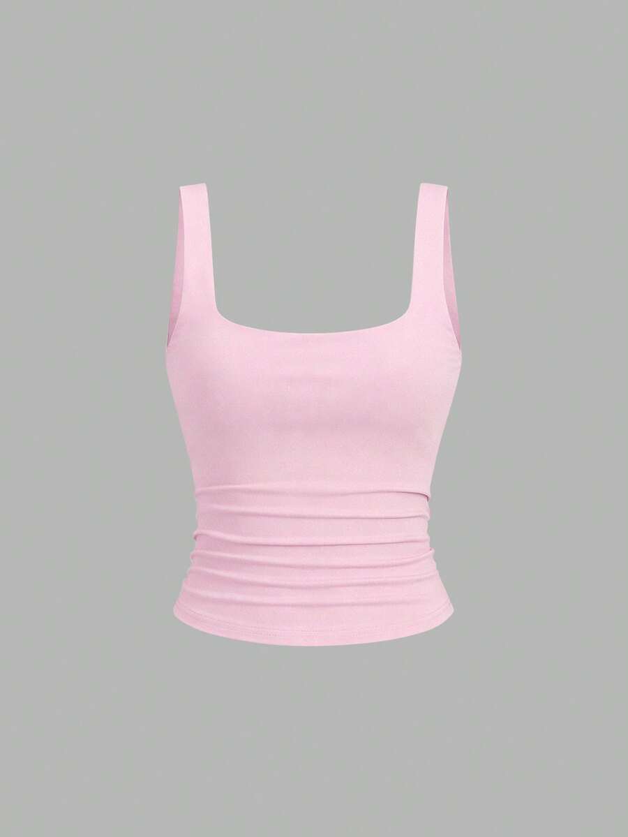 Sweetra Ženska Letnja Majica – Kvadratni Izrez, Nabran Slim Fit Casual Top