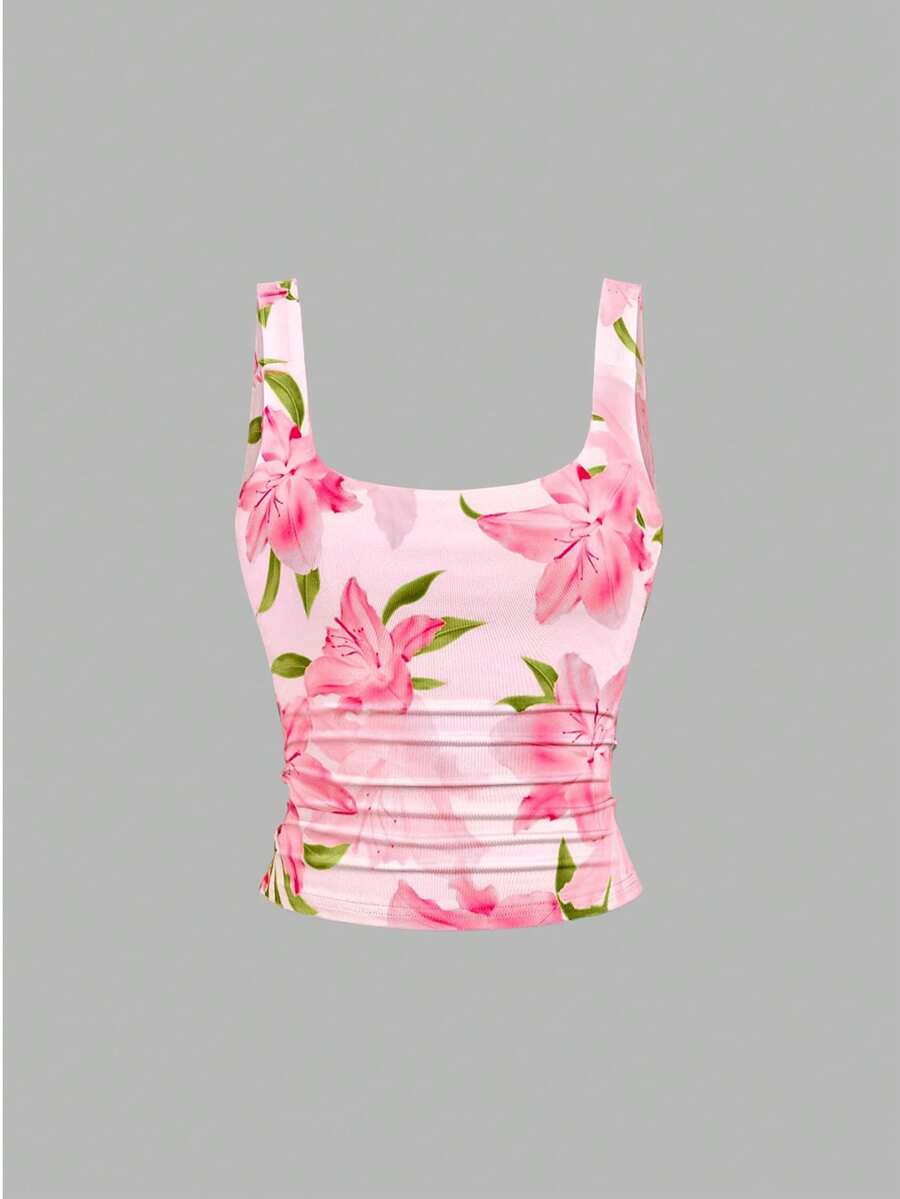Sweetra Ženska Letnja Majica – Kvadratni Izrez, Nabran Slim Fit Casual Top