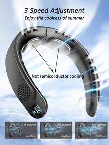 1pc Neck Hanging Electric Fan With Digital Display, Outdoor Summer Cooling Fan, Rechargeable 4000mAh Battery, 3 Wind Speed Modes