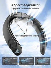 1pc Neck Hanging Electric Fan With Digital Display, Outdoor Summer Cooling Fan, Rechargeable 4000mAh Battery, 3 Wind Speed Modes