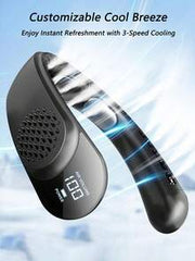 1pc Neck Hanging Electric Fan With Digital Display, Outdoor Summer Cooling Fan, Rechargeable 4000mAh Battery, 3 Wind Speed Modes