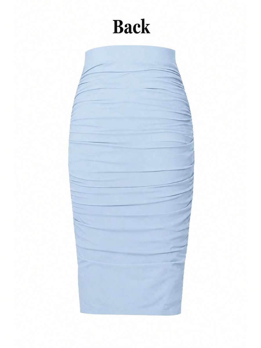 Ženska uska bodycon suknja jednobojna sa nabranim detaljima, seksi