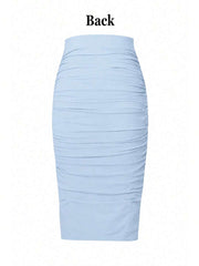 Ženska uska bodycon suknja jednobojna sa nabranim detaljima, seksi
