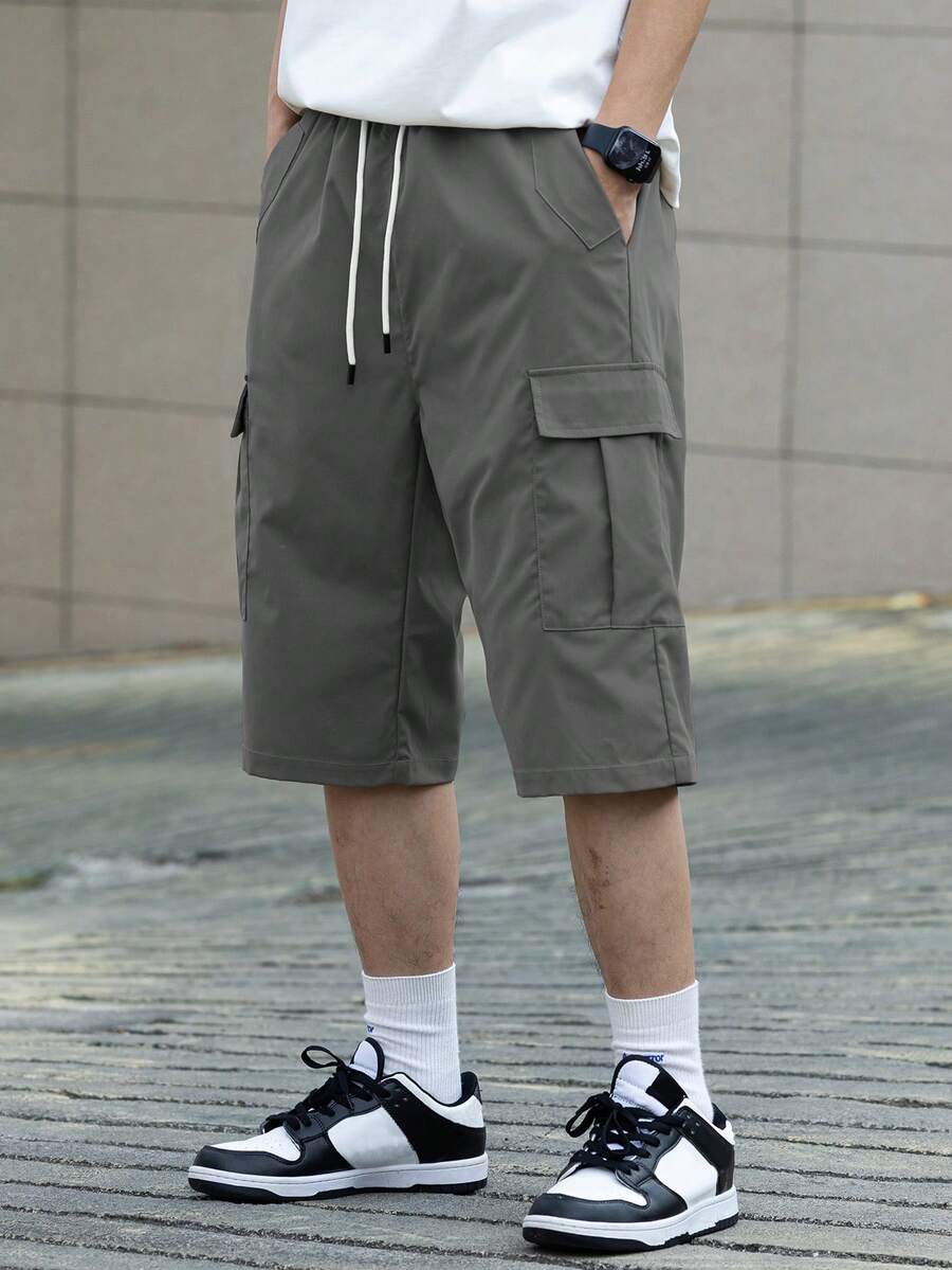 3 kom/set muške ležerne cargo pantalone jednobojne sa pertlom u struku
