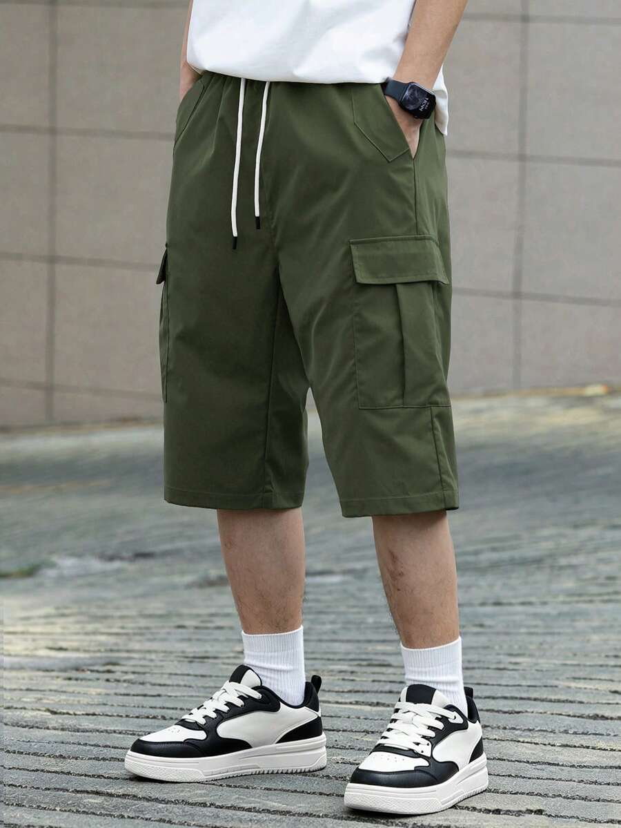 3 kom/set muške ležerne cargo pantalone jednobojne sa pertlom u struku