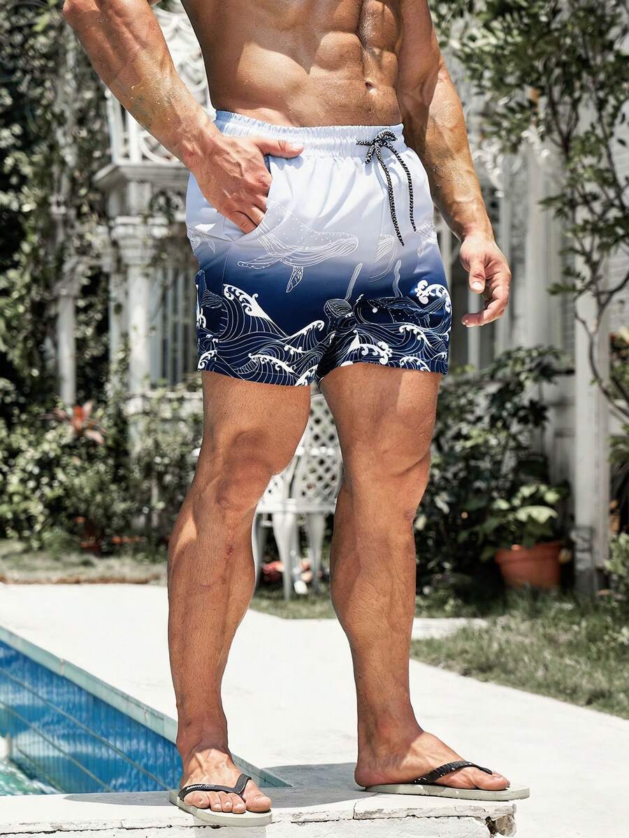 Muški šorts za plažu za odmor sa printom kita i pertlom u struku