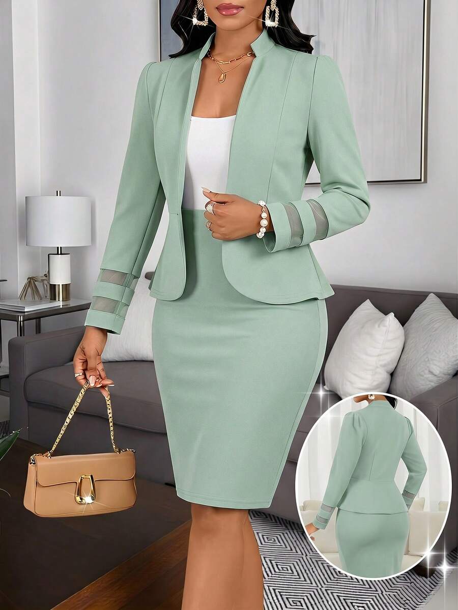 Lady 2 kom/set ženski elegantni crni poslovno-ležerni komplet sa suknjom