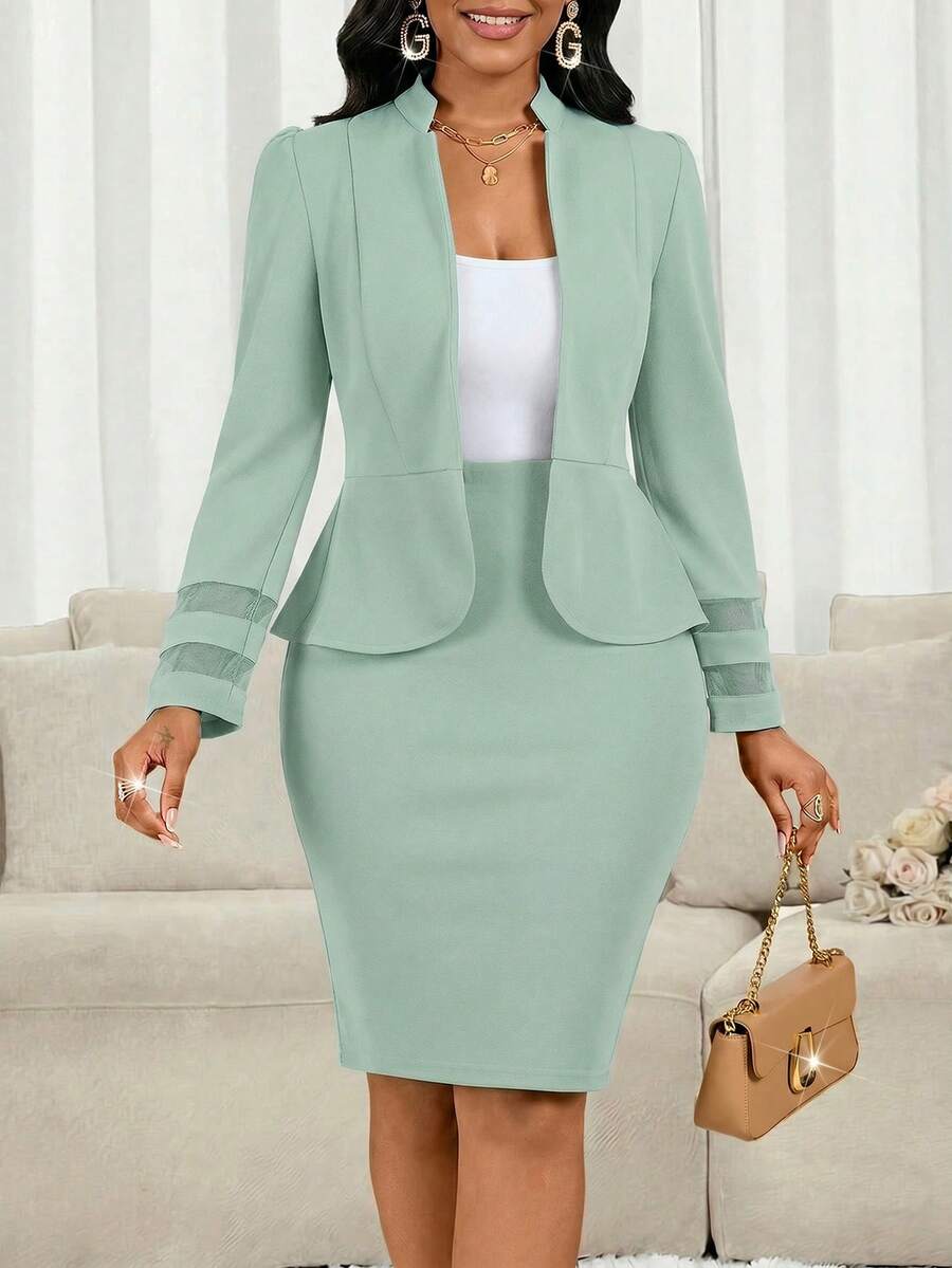 Lady 2 kom/set ženski elegantni crni poslovno-ležerni komplet sa suknjom
