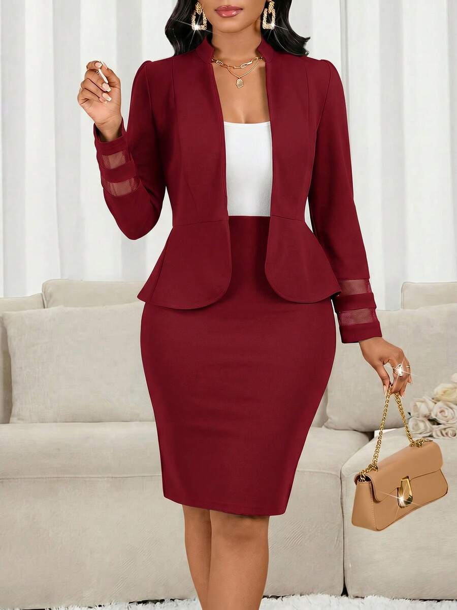 Lady 2 kom/set ženski elegantni crni poslovno-ležerni komplet sa suknjom