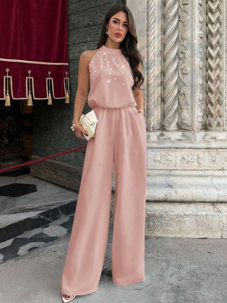 Ženski elegantni kombinezon bez rukava sa perlama
