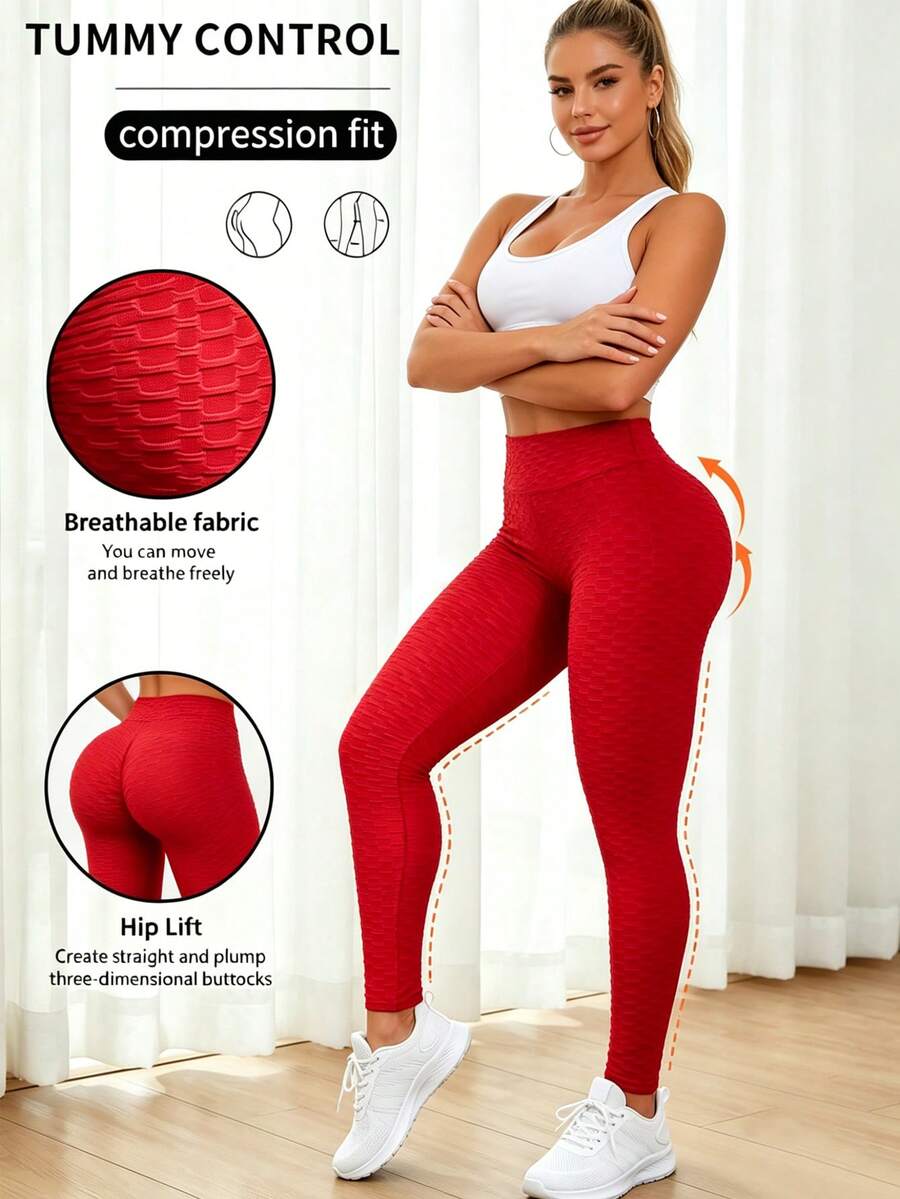 Ženske joga pantalone sa saćastim džepovima, bešavne, jednobojne, sa visokim strukom