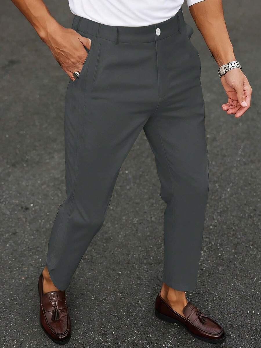 Muške ležerne pantalone za posao jednobojne sa kosim džepovima